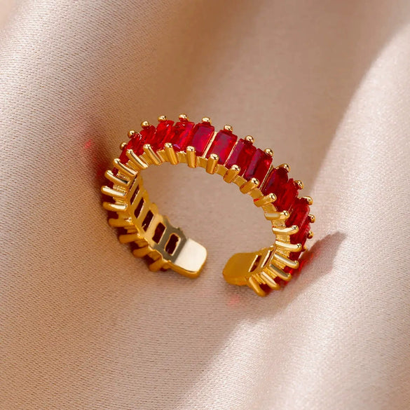 Wholesale Ring Copper Synthetic Zircon Geometric Stacking Style Electroplated