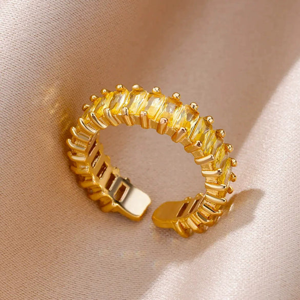 Wholesale Ring Copper Synthetic Zircon Geometric Stacking Style Electroplated