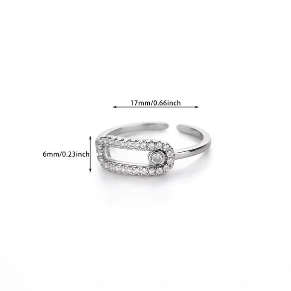 Wholesale Ring Copper Zircon Geometric Ushaped Electroplated Light Luxury Open Slidable Decompression Ring For Women
