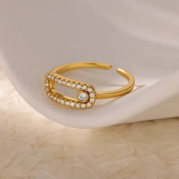 Wholesale Ring Copper Zircon Geometric Ushaped Electroplated Light Luxury Open Slidable Decompression Ring For Women