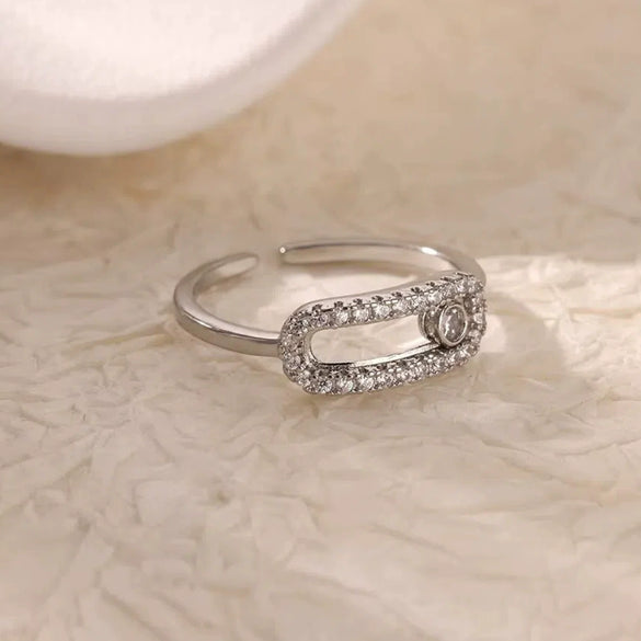 Wholesale Ring Copper Zircon Geometric Ushaped Electroplated Light Luxury Open Slidable Decompression Ring For Women