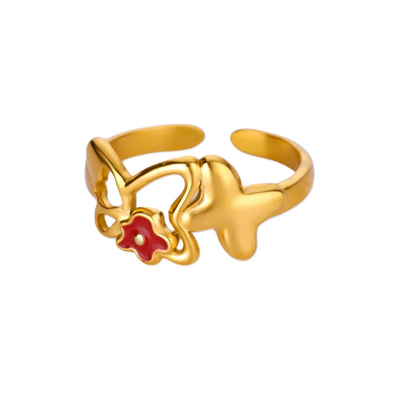 Wholesale Ring Copper Zircon Star Multilayer Cut Out 18K Goldplated For Women