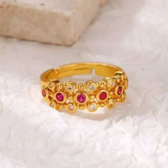 Wholesale Ring Copper Zircon Star Multilayer Cut Out 18K Goldplated For Women