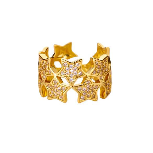 Wholesale Ring Copper Zircon Star Multilayer Cut Out 18K Goldplated For Women