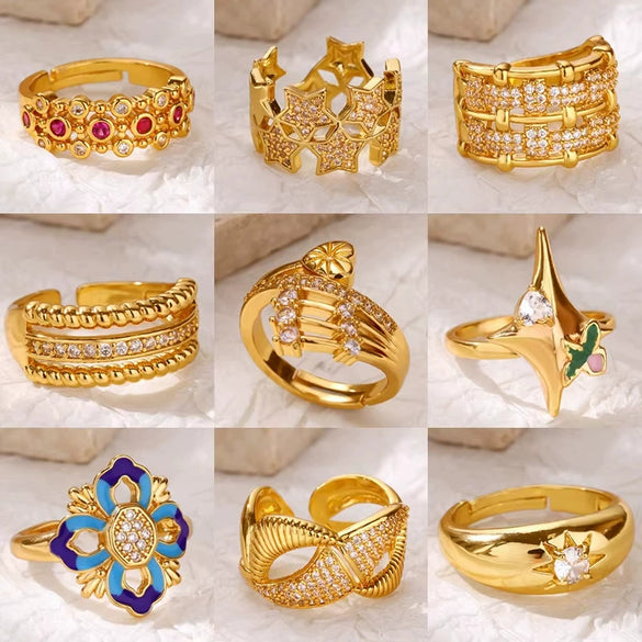 Wholesale Ring Copper Zircon Star Multilayer Cut Out 18K Goldplated For Women