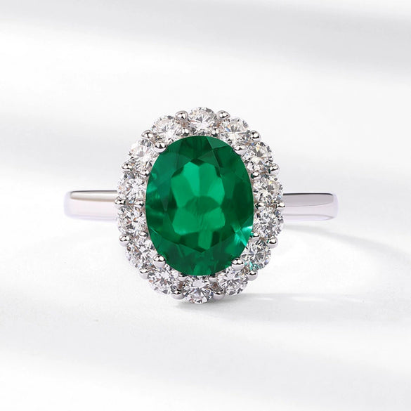 Wholesale Ring Eggshaped Emerald S925 Silver Inlaid With Diamonds Retro Style