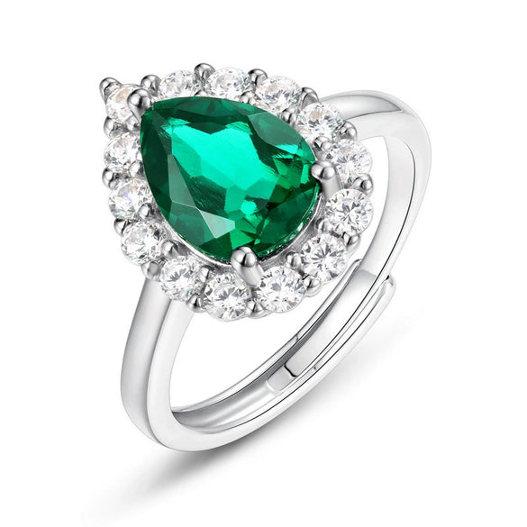 Wholesale Ring Eggshaped Emerald S925 Silver Inlaid With Diamonds Retro Style
