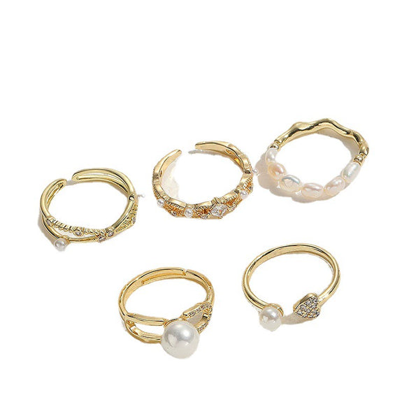 Wholesale Ring Freshwater Pearl Zircon Copper 14K Gold Plated Geometric Fashion Ol Style