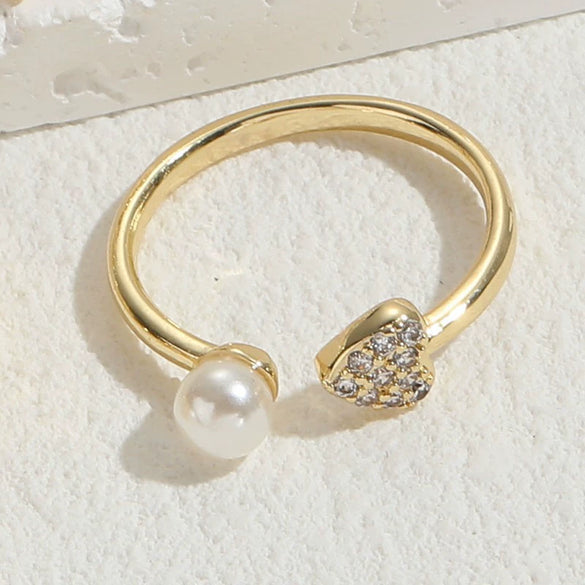 Wholesale Ring Freshwater Pearl Zircon Copper 14K Gold Plated Geometric Fashion Ol Style