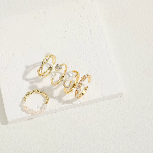 Wholesale Ring Freshwater Pearl Zircon Copper 14K Gold Plated Geometric Fashion Ol Style