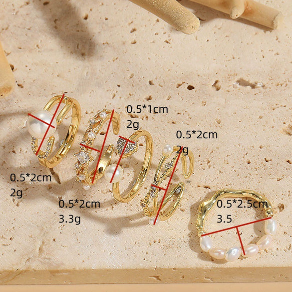 Wholesale Ring Freshwater Pearl Zircon Copper 14K Gold Plated Geometric Fashion Ol Style