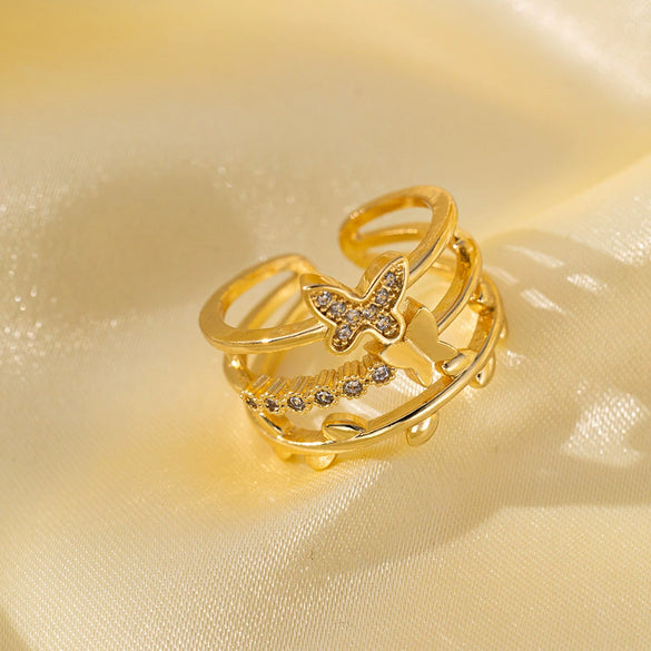 Wholesale Ring Gold Electroplated Copper Heart Flower Geometric For Girls