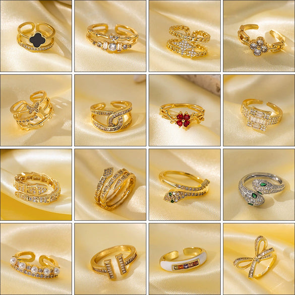 Wholesale Ring Gold Electroplated Copper Heart Flower Geometric For Girls