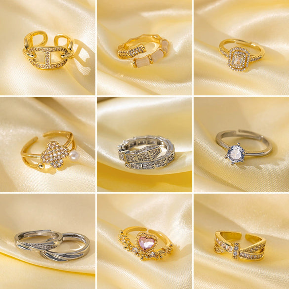 Wholesale Ring Gold Electroplated Copper Heart Flower Geometric For Girls