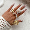 Wholesale Ring Imitation Pearl Fan Shell Geometric Style Metal Electroplating