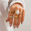 Wholesale Ring Imitation Pearl Geometric Flower Liquid Lava Open Baroque Ins Style Electroplated
