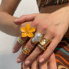 Wholesale Ring Imitation Pearl Geometric Flower Liquid Lava Open Baroque Ins Style Electroplated