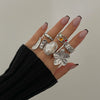 Wholesale Ring Imitation Pearl Geometric Flower Liquid Lava Open Baroque Ins Style Electroplated