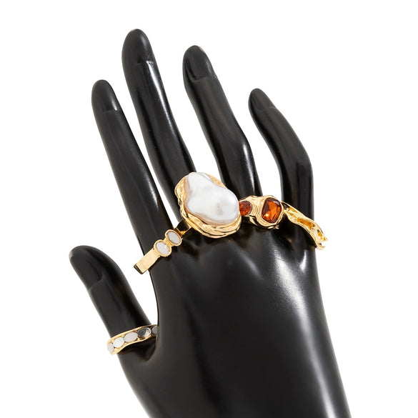 Wholesale Ring Imitation Pearl Geometric Flower Liquid Lava Open Baroque Ins Style Electroplated