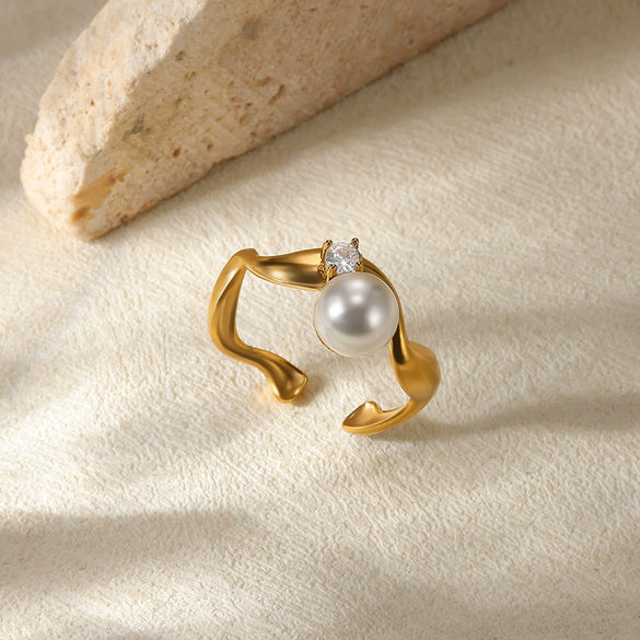 Wholesale Ring Imitation Pearl Stainless Steel Geometric Heart Electroplated
