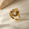 Wholesale Ring Imitation Pearl Stainless Steel Geometric Heart Electroplated