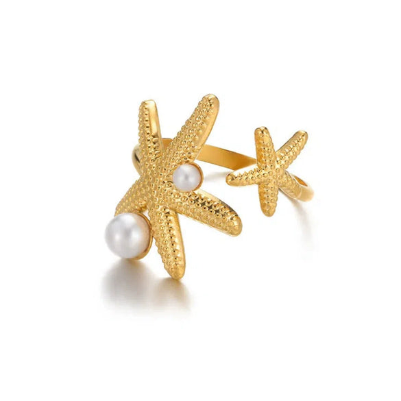Wholesale Ring Imitation Pearl Stainless Steel Geometric Heart Electroplated