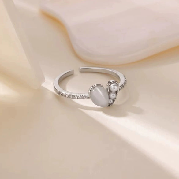 Wholesale Ring Imitation Pearl Stainless Steel Geometric 18K Gold Plated Set With Diamonds For Women