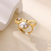 Wholesale Ring Imitation Pearl Stainless Steel Geometric 18K Gold Plated Set With Diamonds For Women