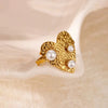 Wholesale Ring Imitation Pearl Stainless Steel Heartshaped Geometric Retro Simple Inlay Electroplated For Women
