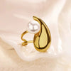 Wholesale Ring Imitation Pearl Stainless Steel Heartshaped Geometric Retro Simple Inlay Electroplated For Women