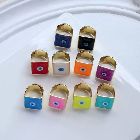 Wholesale Ring Jewelry Retro Style Geometric Copper Oildropping 18K Gold Plated