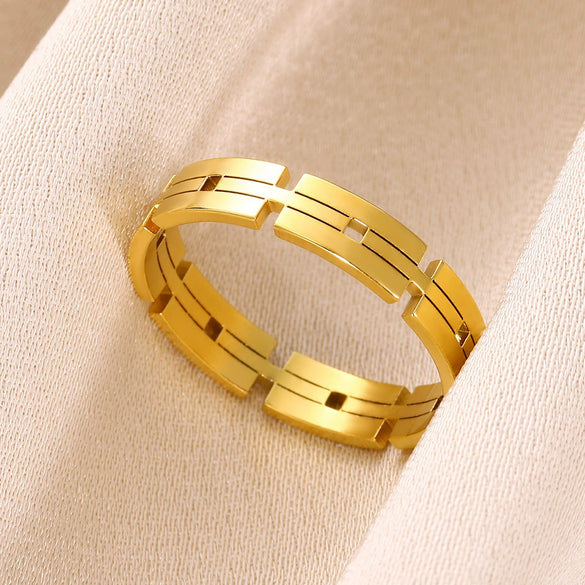 Wholesale Ring Jewelry Stainless Steel Geometric Hollow Rectangular Electroplated Light Luxury Unisex