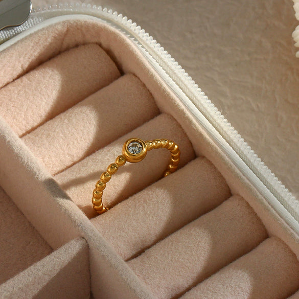 Wholesale Ring Jewelry Stainless Steel Geometric Open Round Bead Zircon Electroplated For Women