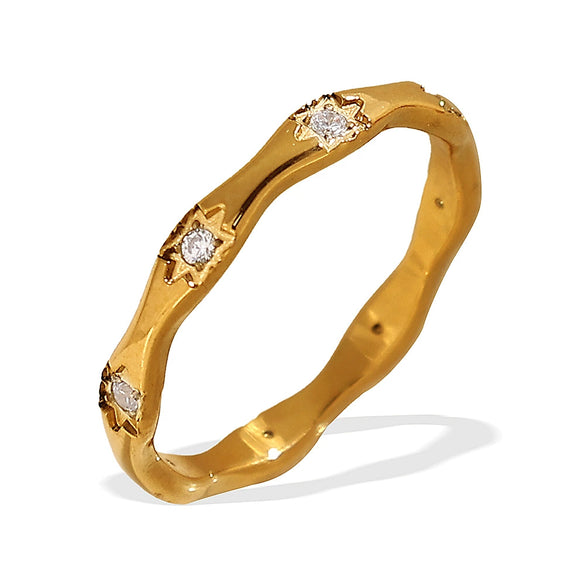 Wholesale Ring Jewelry 316L Stainless Steel 18K Gold Plated Waveshaped Design For Women