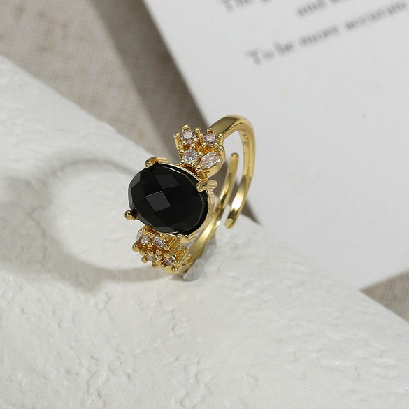 Wholesale Ring Metal Geometric Tiger's Eye Stone Inlay Vintage Court Style