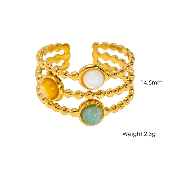 Wholesale Ring Natural Stone Shell Beads Stainless Steel Geometric Light Luxury