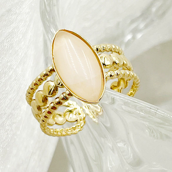 Wholesale Ring Natural Stone Three Layer Open Stainless Steel French Retro Geometric Electroplated