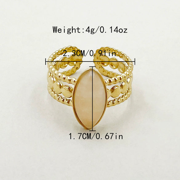 Wholesale Ring Natural Stone Three Layer Open Stainless Steel French Retro Geometric Electroplated