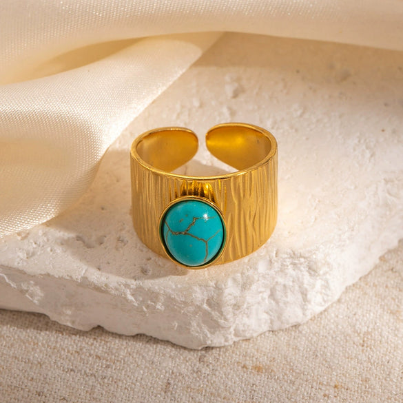 Wholesale Ring Natural Stone Titanium Steel Geometric Style Electroplating Unisex