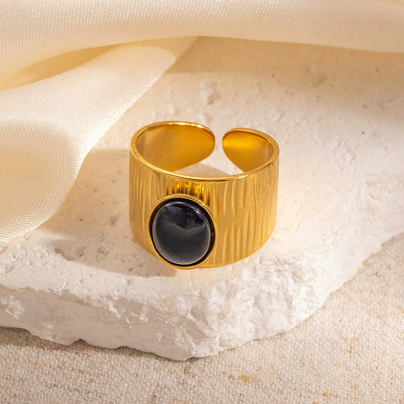 Wholesale Ring Natural Stone Titanium Steel Geometric Style Electroplating Unisex