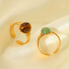 Wholesale Ring Natural Tiger Eye Stainless Steel Geometric Open Ring Electroplating For Women