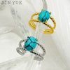 Wholesale Ring Natural Turquoise Stainless Steel Geometric Electroplated Fashion Allmatch Open