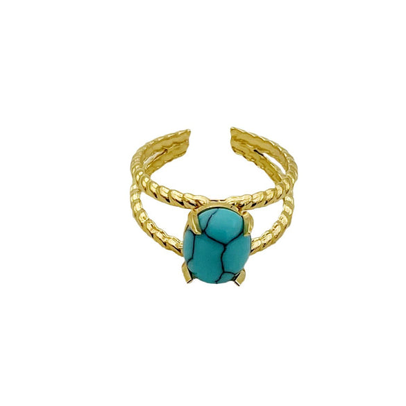 Wholesale Ring Natural Turquoise Stainless Steel Geometric Electroplated Fashion Allmatch Open