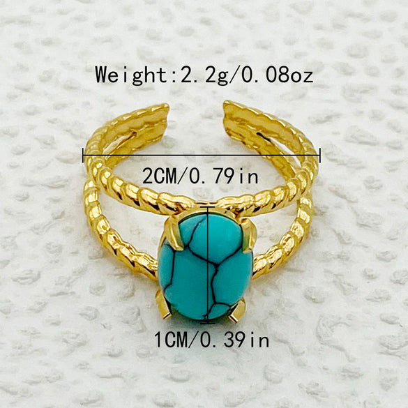 Wholesale Ring Natural Turquoise Stainless Steel Geometric Electroplated Fashion Allmatch Open