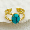 Wholesale Ring Natural Turquoise Stainless Steel Geometric Electroplated Fashion Allmatch Open