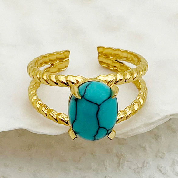Wholesale Ring Natural Turquoise Stainless Steel Geometric Electroplated Fashion Allmatch Open