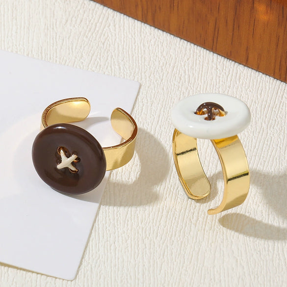 Wholesale Ring Oil Dripping Copper Vintage Geometric Retro Button Opening Design