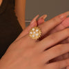 Wholesale Ring Retro Asymmetrical Line Pearl Style Stainless Steel 18K Gold Plated