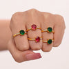 Wholesale Ring Rose Zircon Stainless Steel Geometric Light Luxury Style Pvd Plated