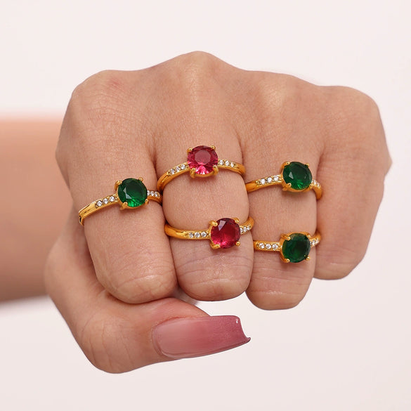 Wholesale Ring Rose Zircon Stainless Steel Geometric Light Luxury Style Pvd Plated